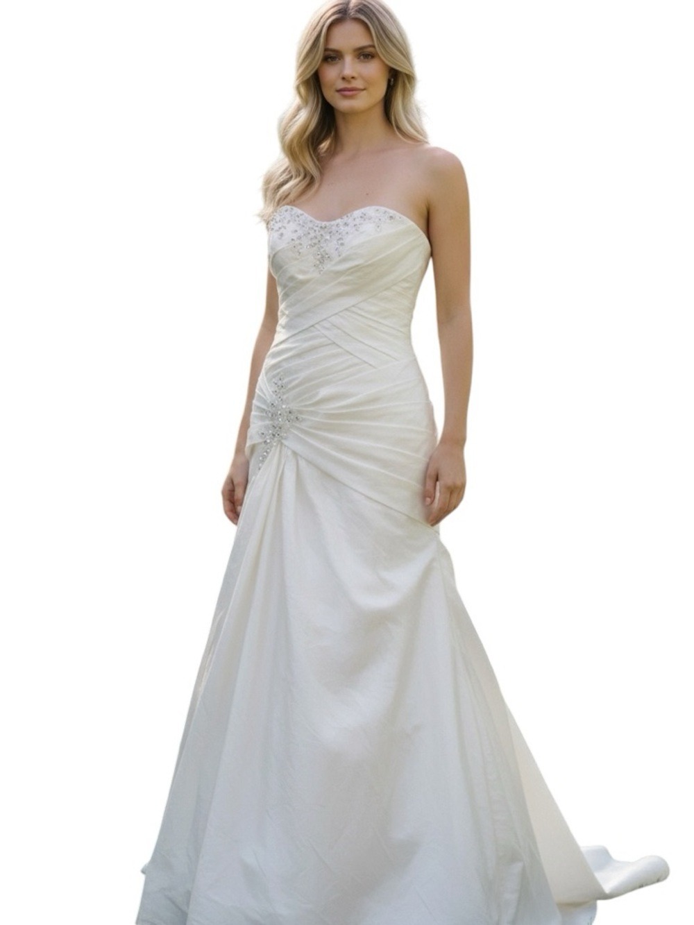 Luxury Strapless Wedding Dress Size 4 Ivory Crystal Bridal Gown Sweetheart Neckl